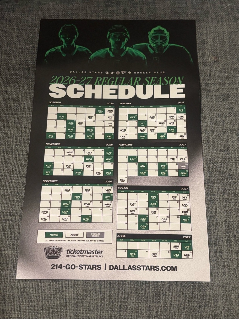 Dallas Stars NHL 2026 2027 Magnetic Schedule Brand New